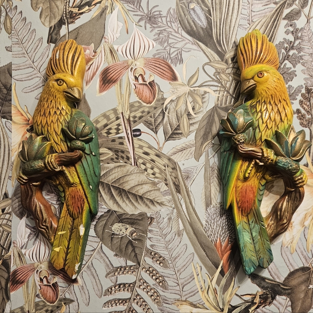 Vintage Miller Studios 1968 Chalkware Tropical Parrots Decorative Wall Art Set